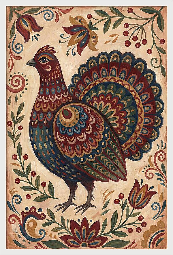 Grouse In Folk Art Style