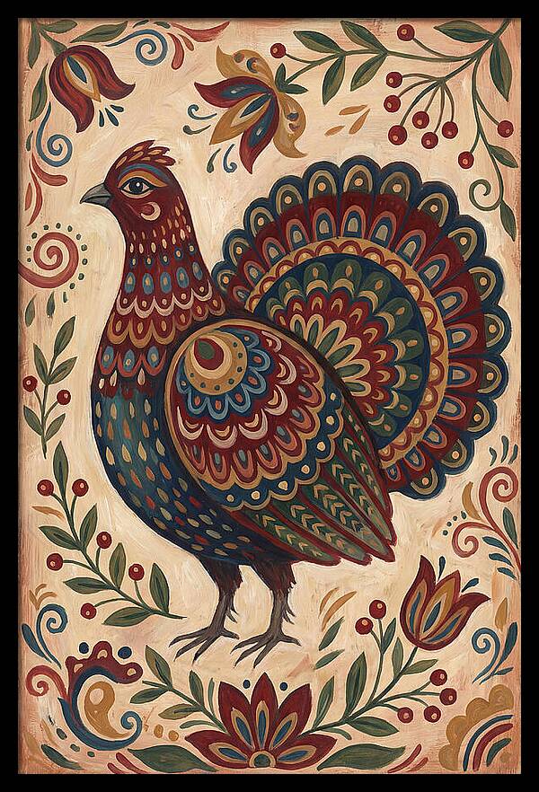 Grouse In Folk Art Style