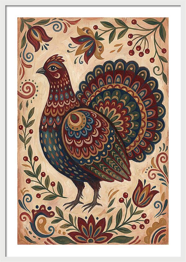 Grouse In Folk Art Style