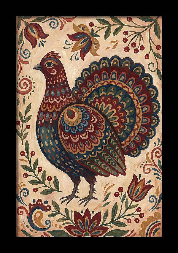 Grouse In Folk Art Style