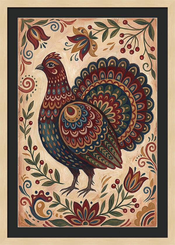 Grouse In Folk Art Style
