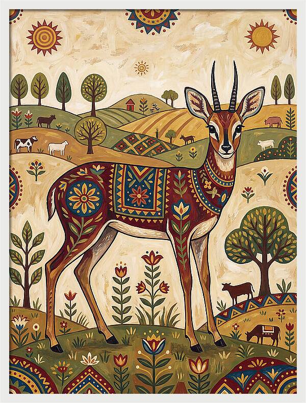 Grysbok In Folk Art Style