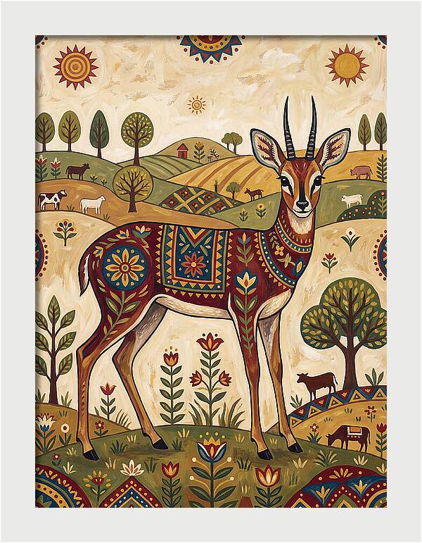 Grysbok In Folk Art Style