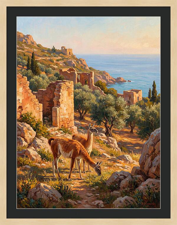 Guanacos By The Mediterranean