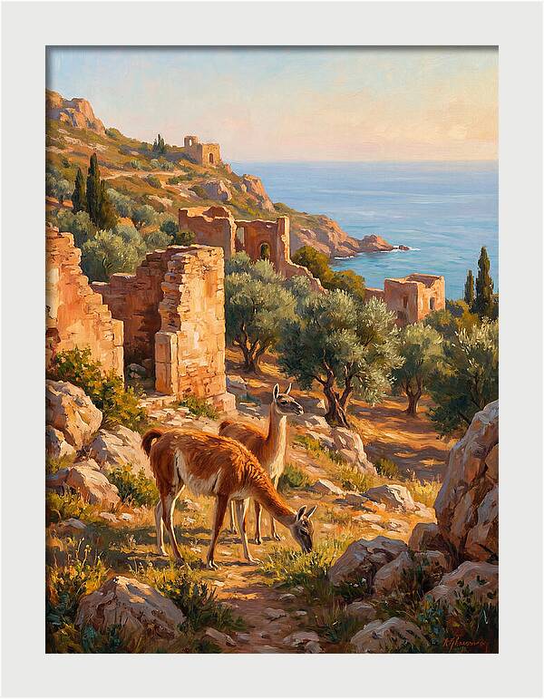 Guanacos By The Mediterranean