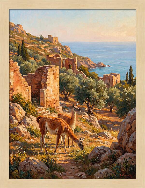 Guanacos By The Mediterranean