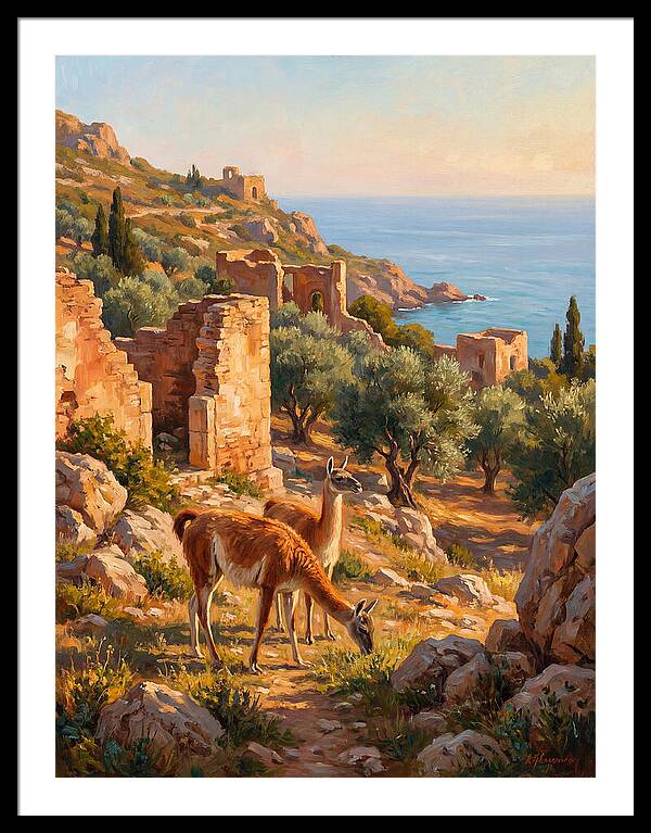 Guanacos By The Mediterranean