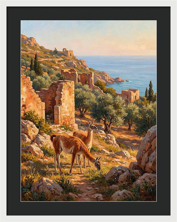 Guanacos By The Mediterranean