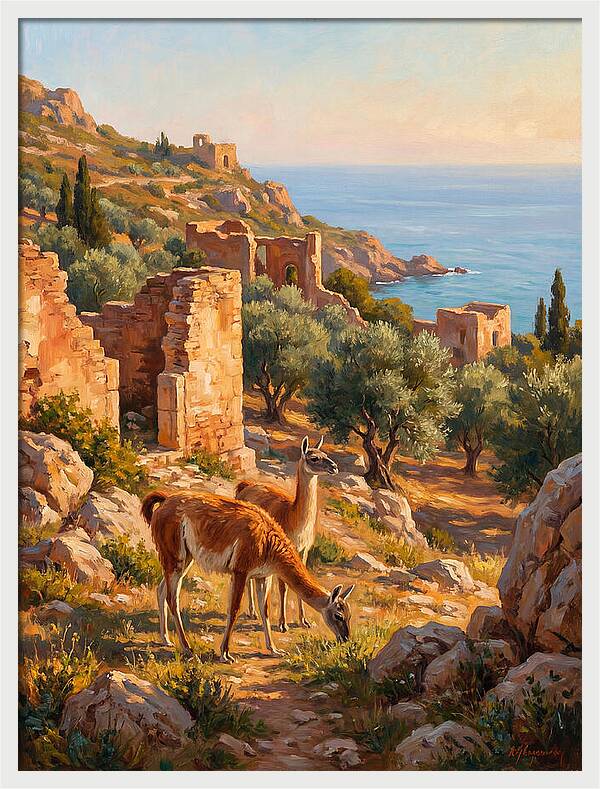 Guanacos By The Mediterranean
