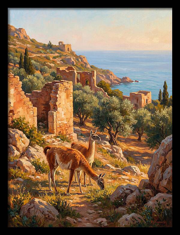 Guanacos By The Mediterranean