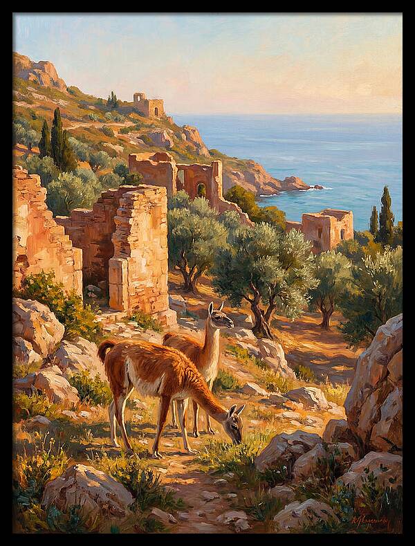 Guanacos By The Mediterranean