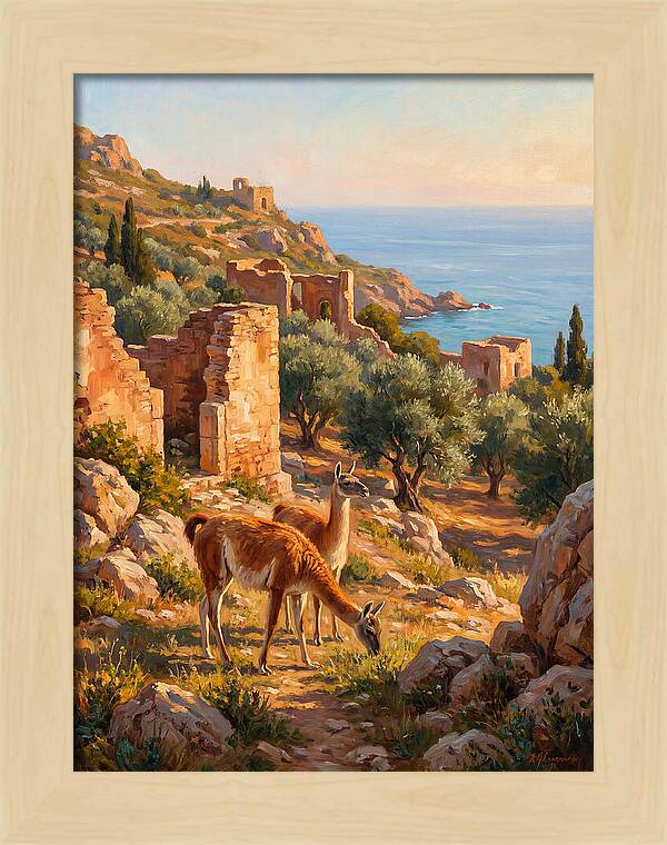 Guanacos By The Mediterranean