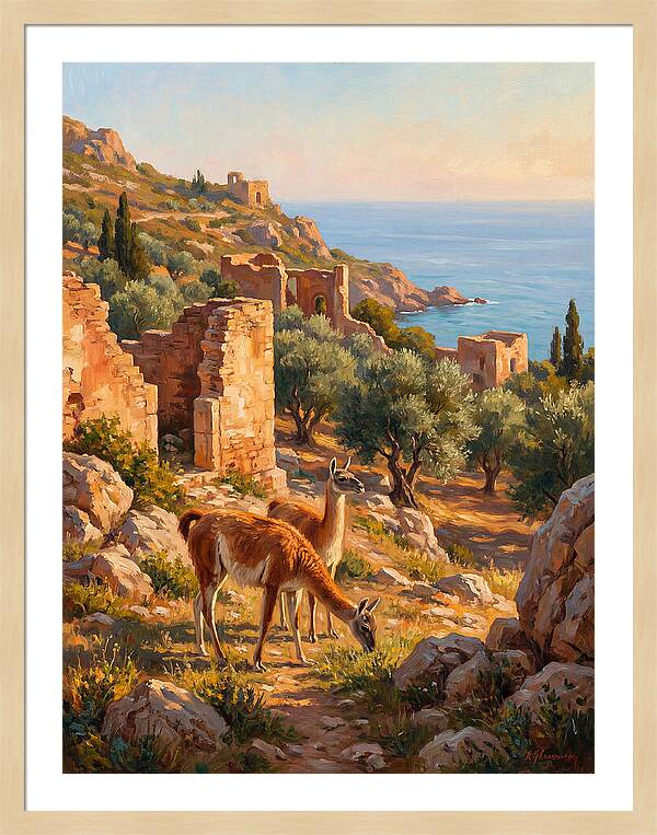 Guanacos By The Mediterranean