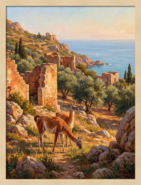 Guanacos By The Mediterranean