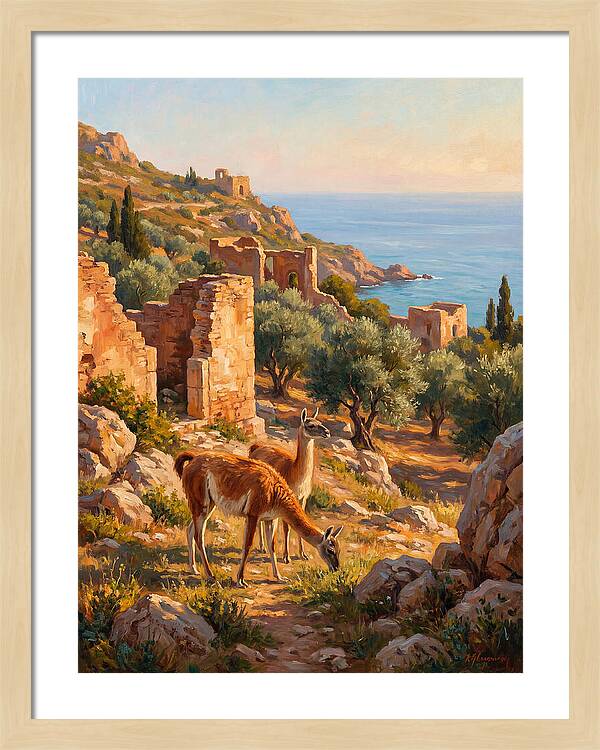 Guanacos By The Mediterranean