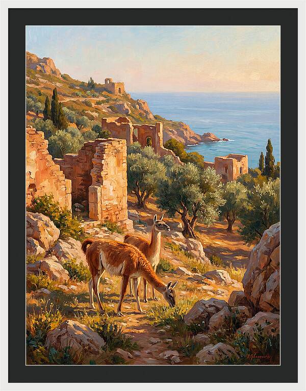 Guanacos By The Mediterranean