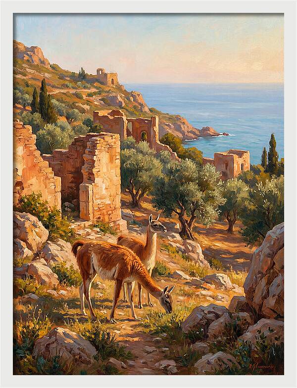 Guanacos By The Mediterranean