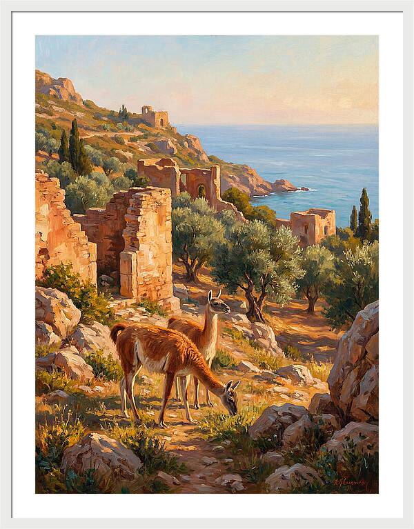 Guanacos By The Mediterranean