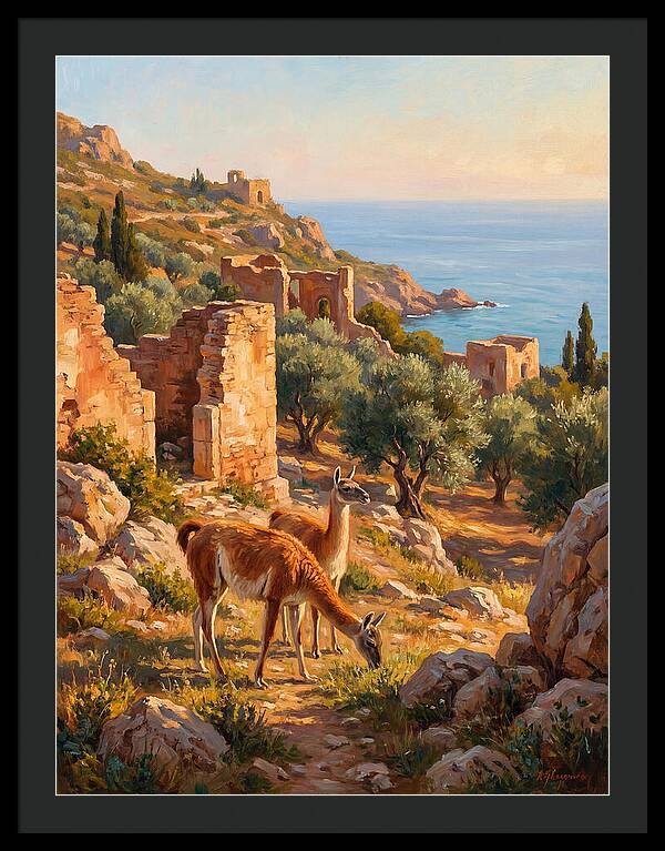 Guanacos By The Mediterranean