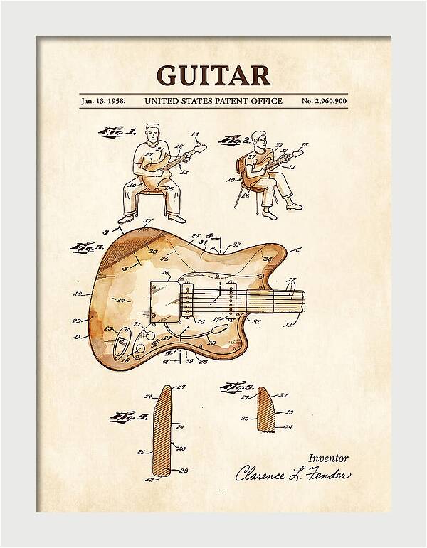 Guitar Fender Jazzmaster Watercolor Patent Us2960900a