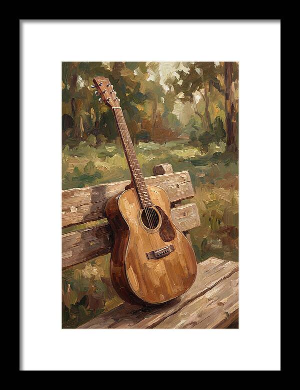 Guitar On A Rustic Bench