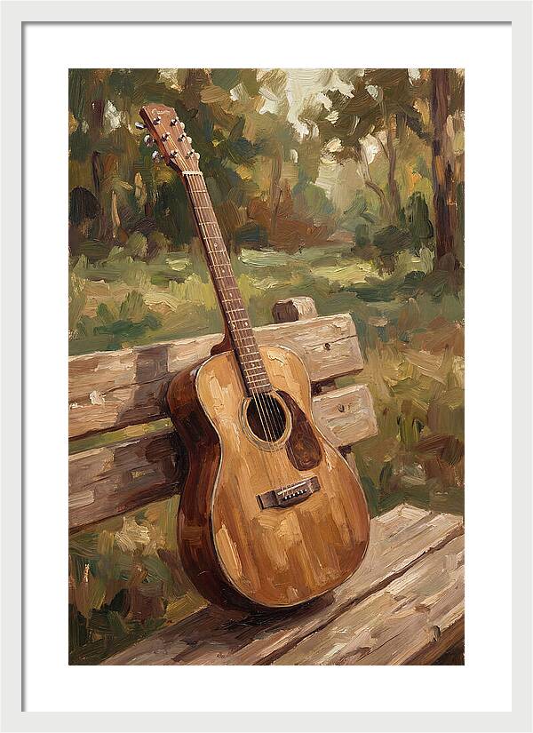 Guitar On A Rustic Bench