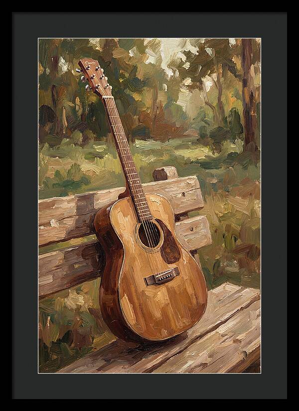 Guitar On A Rustic Bench