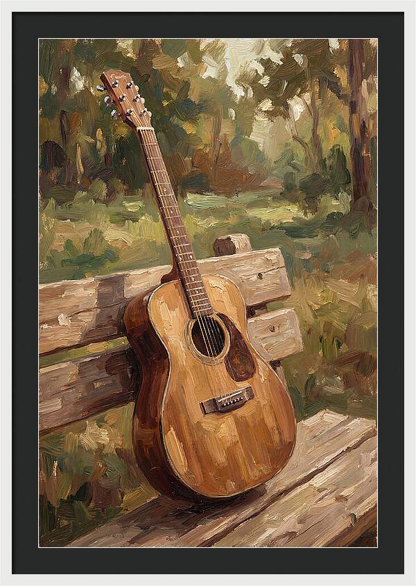 Guitar On A Rustic Bench