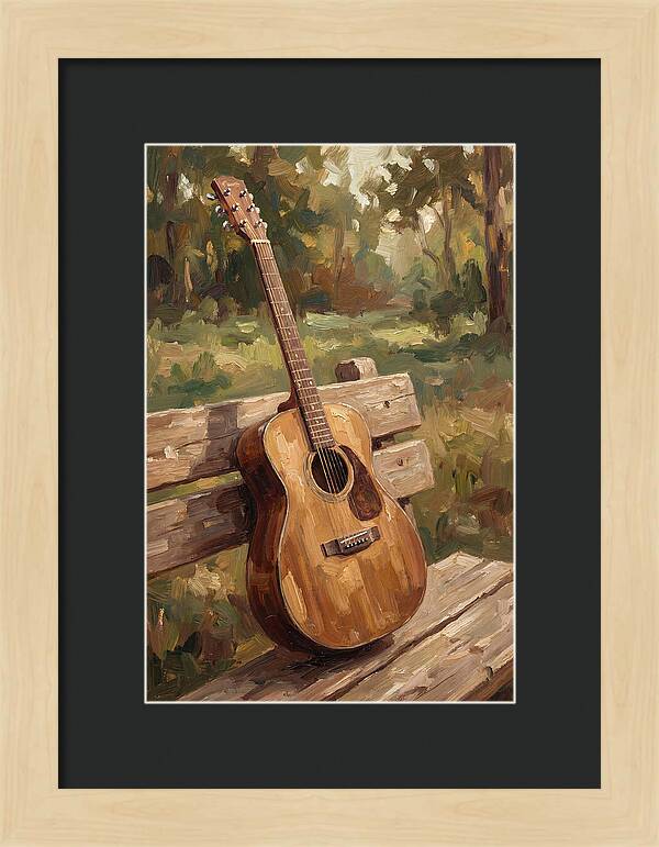 Guitar On A Rustic Bench