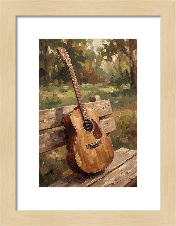 Guitar On A Rustic Bench
