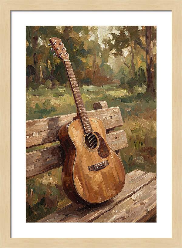 Guitar On A Rustic Bench
