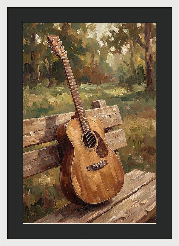 Guitar On A Rustic Bench