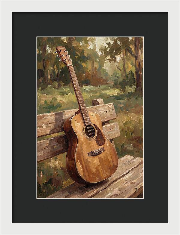 Guitar On A Rustic Bench
