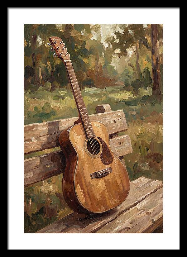 Guitar On A Rustic Bench