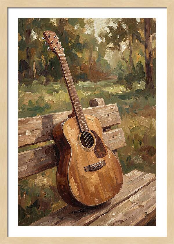 Guitar On A Rustic Bench