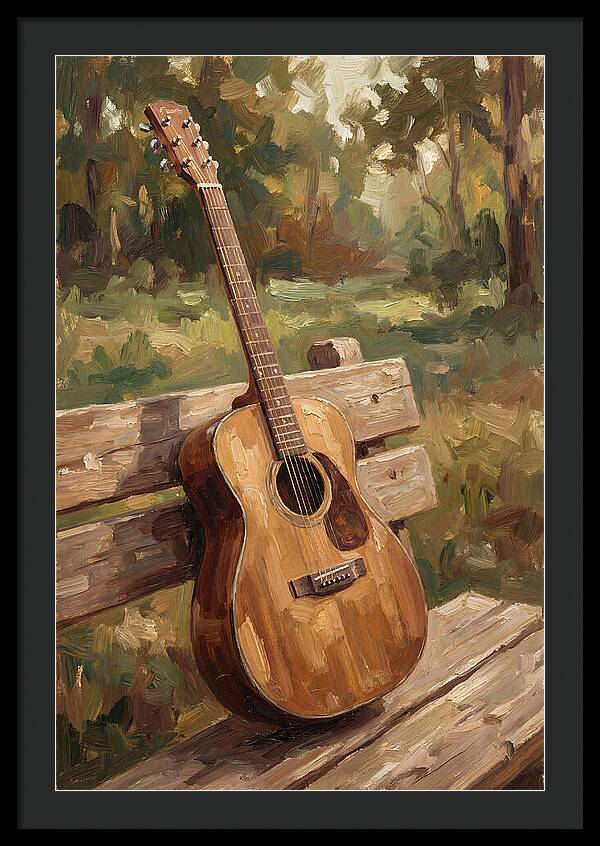 Guitar On A Rustic Bench