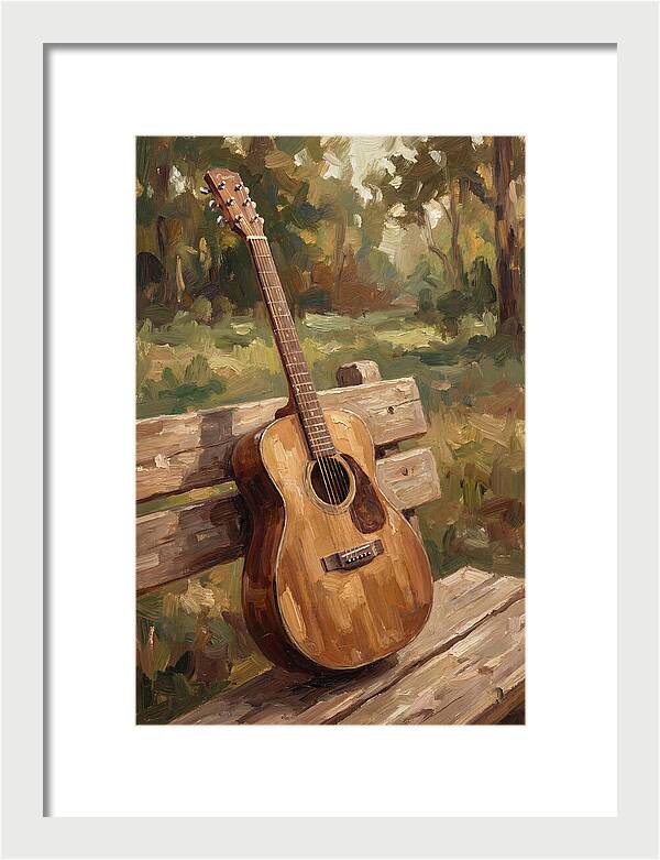 Guitar On A Rustic Bench