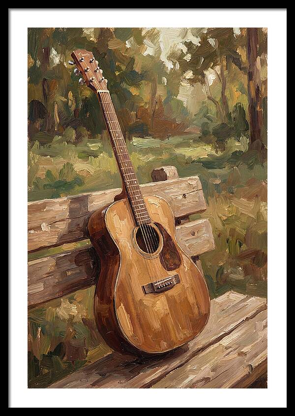 Guitar On A Rustic Bench