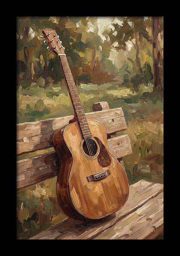 Guitar On A Rustic Bench