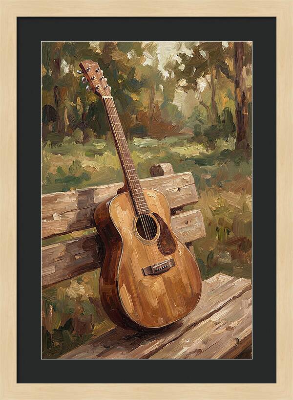 Guitar On A Rustic Bench