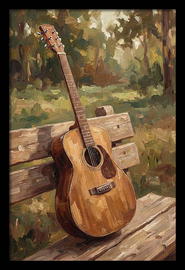 Guitar On A Rustic Bench