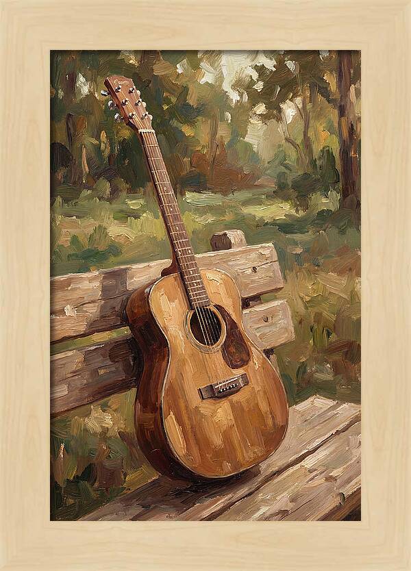 Guitar On A Rustic Bench