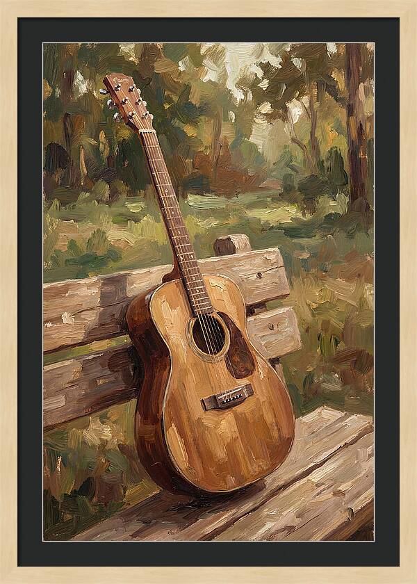Guitar On A Rustic Bench