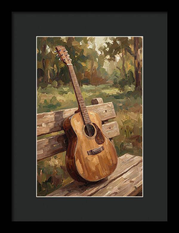 Guitar On A Rustic Bench