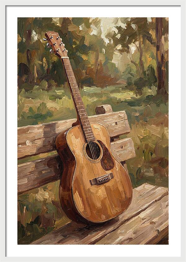 Guitar On A Rustic Bench