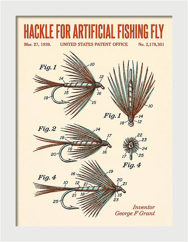 Hackle For Artificial Fishing Fly Retro Patent Us2178301a