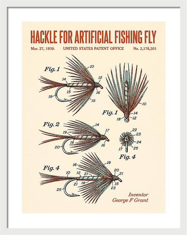 Hackle For Artificial Fishing Fly Retro Patent Us2178301a