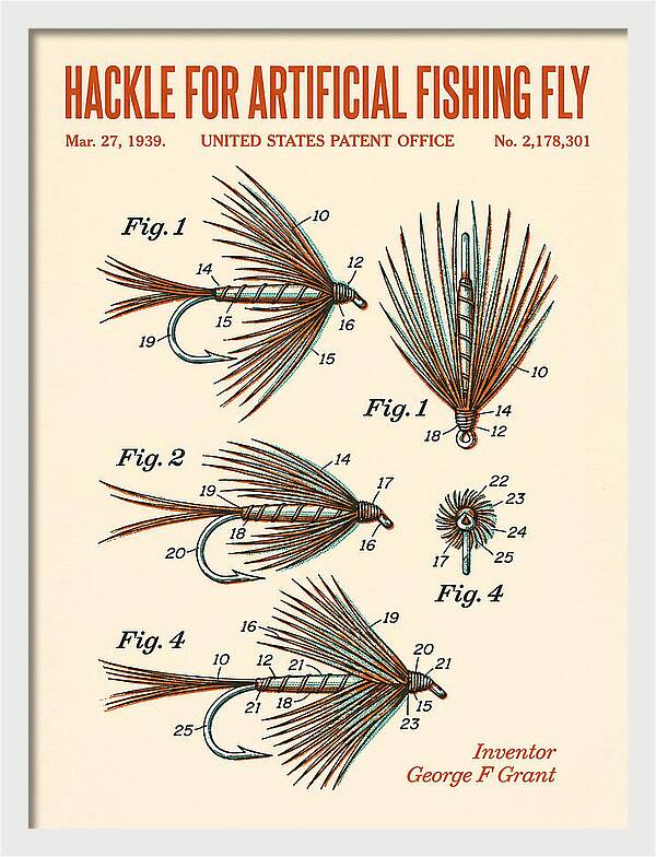 Hackle For Artificial Fishing Fly Retro Patent Us2178301a