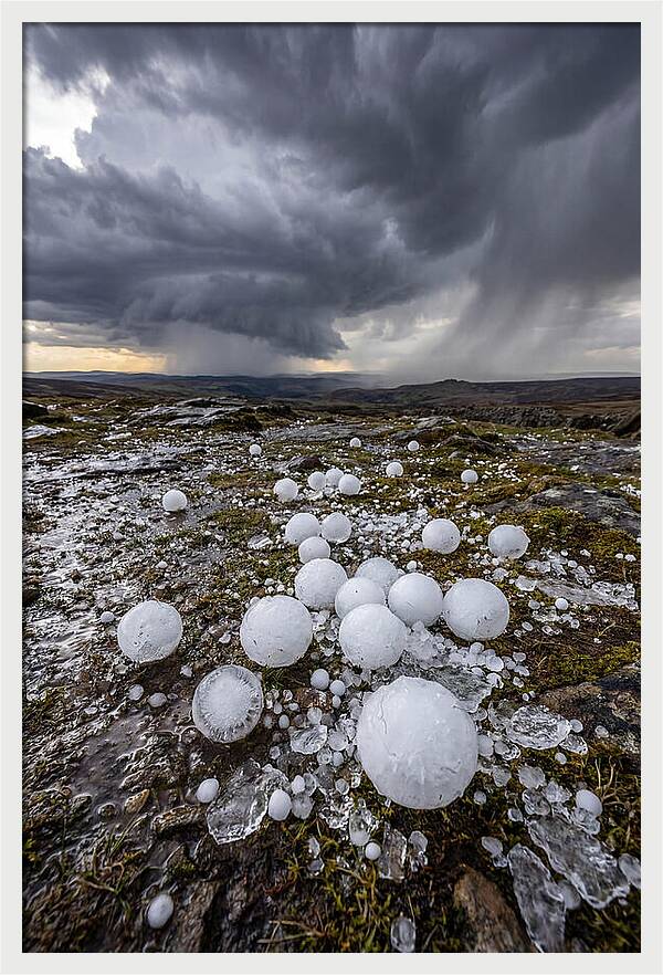 Hailstones On Rocky Terrain