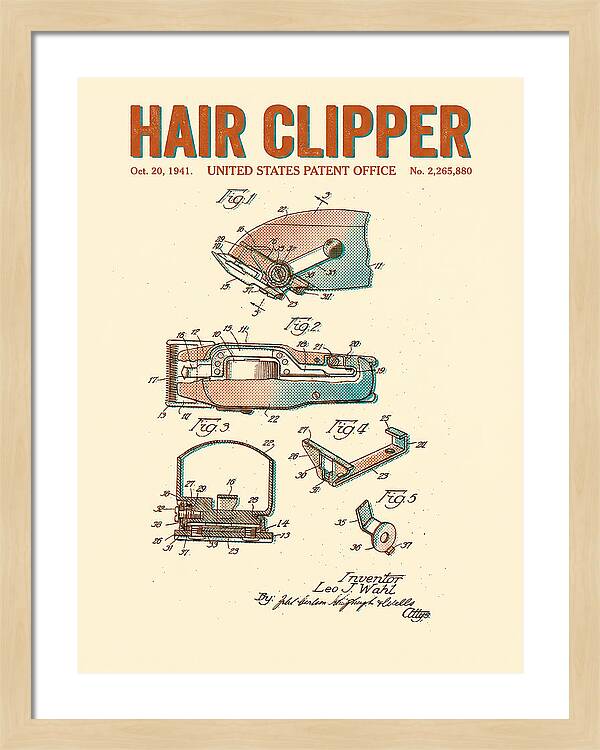 Hair Clipper Retro Patent Us2265880a